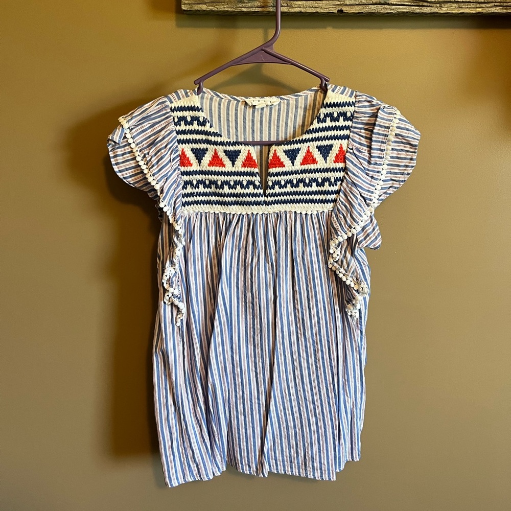 Striped Boho Top with Embroidered Details